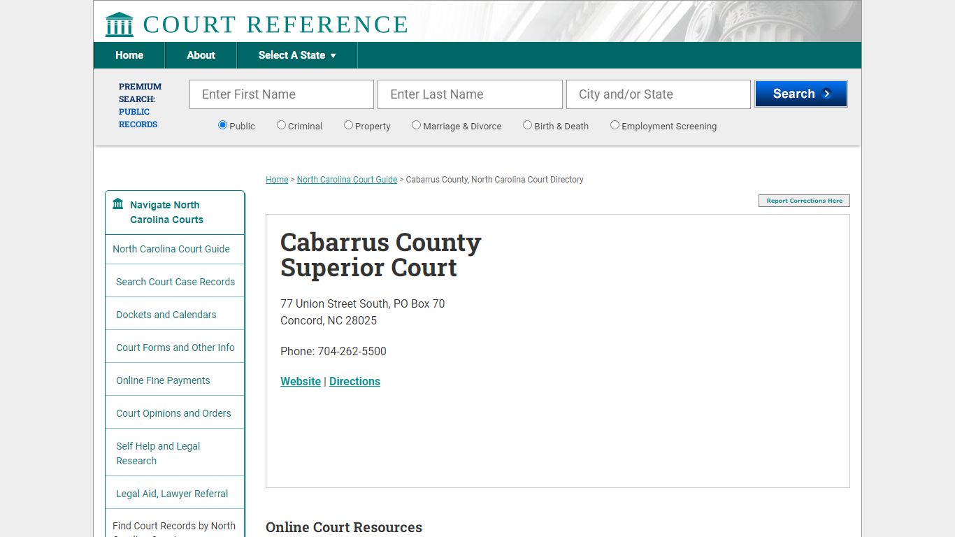 Cabarrus County Superior Court - Court Records Directory